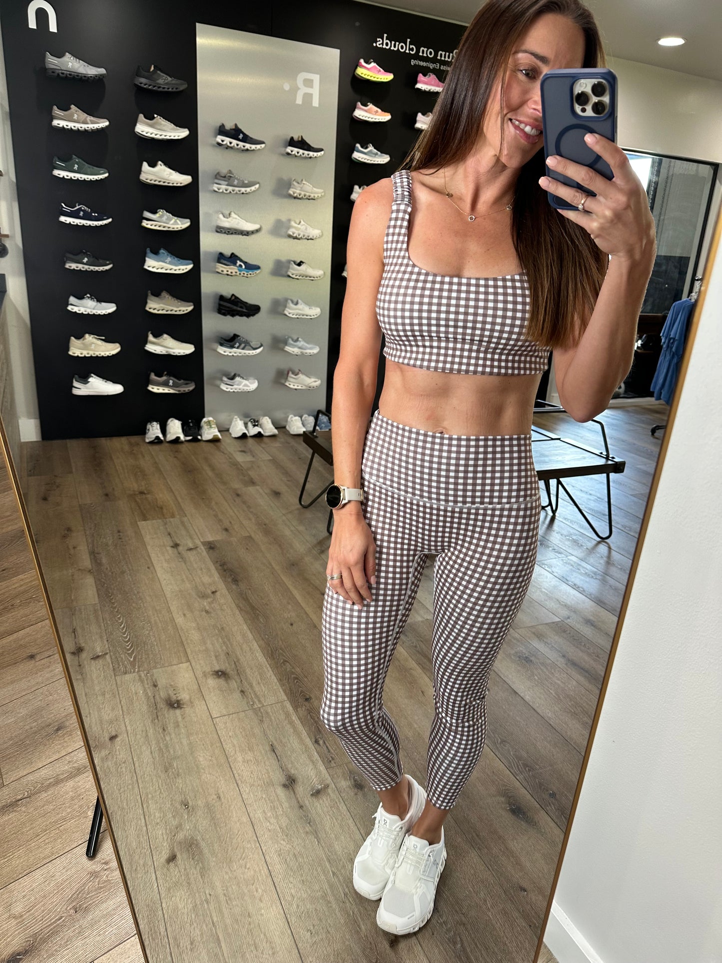 Brown Gingham Print Ruched Bra