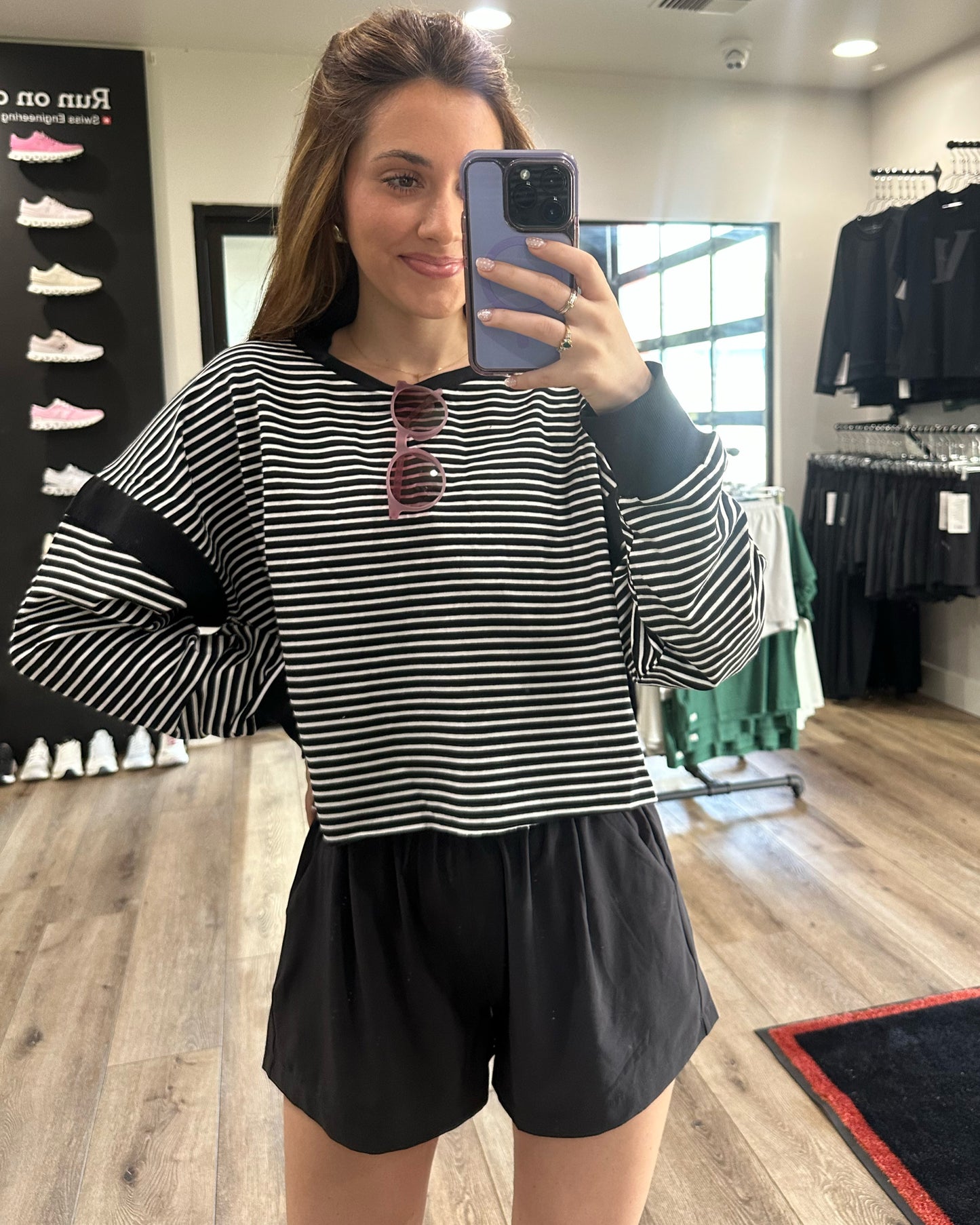 Striped Cutout Back Top Black/White