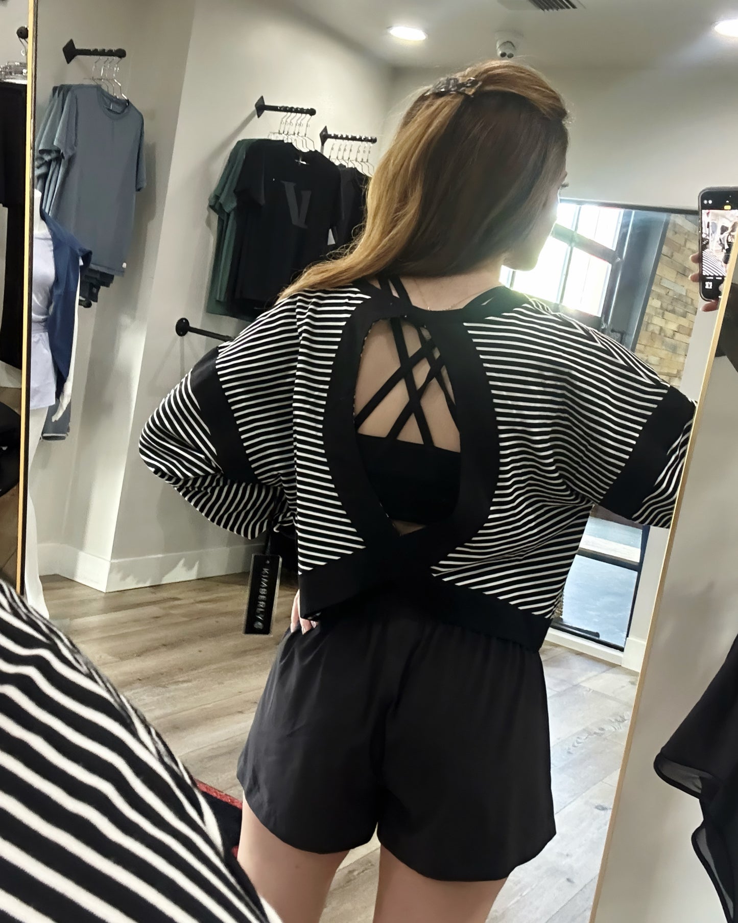Striped Cutout Back Top Black/White