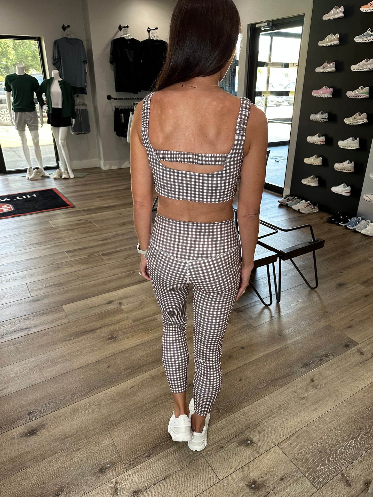 Brown Gingham Print Ruched Bra