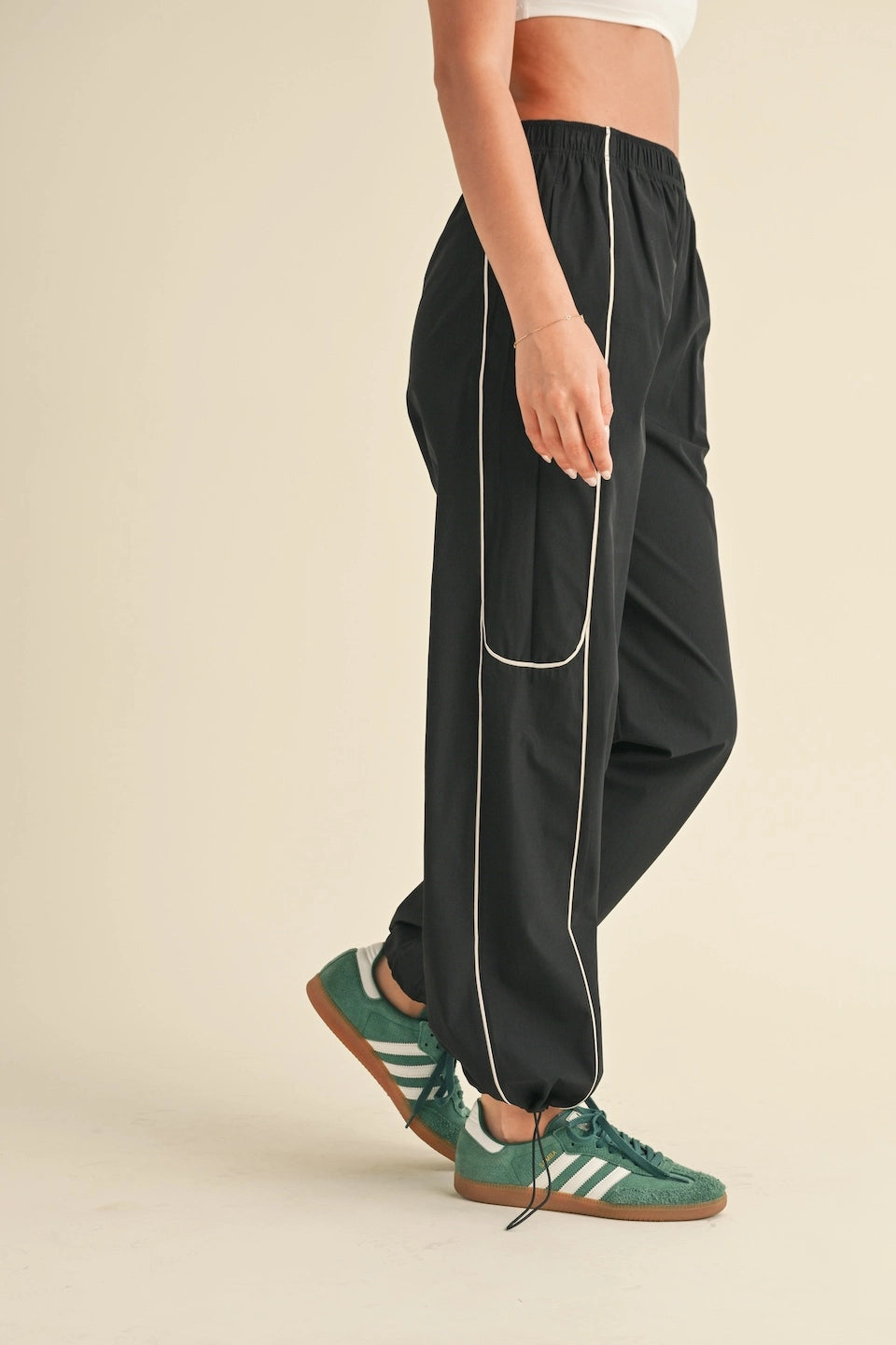 Nylon Track Pants with Contrast Piping