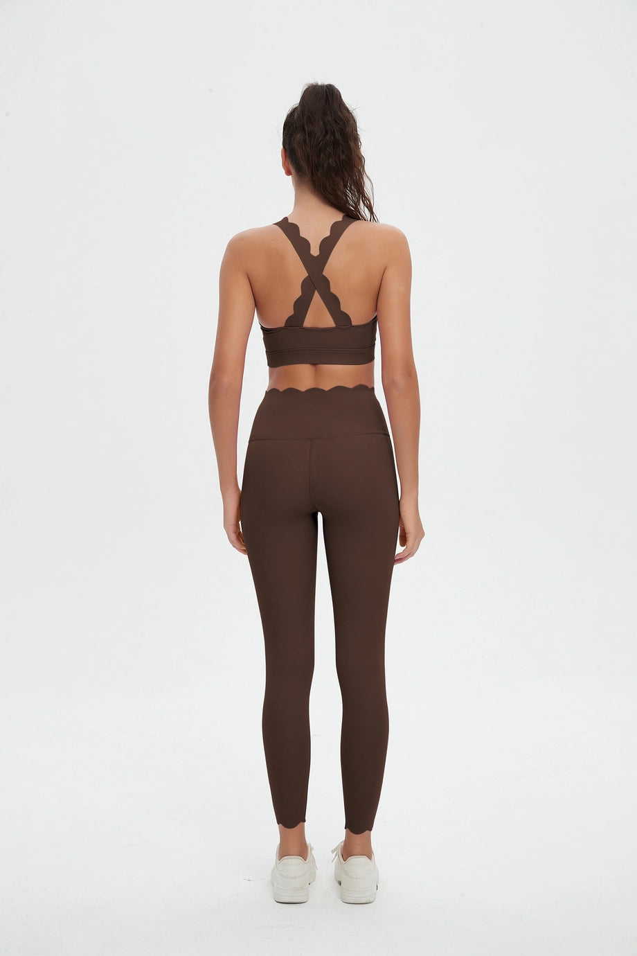 Scallop Crossover Back Sports Bra | Cold Brew