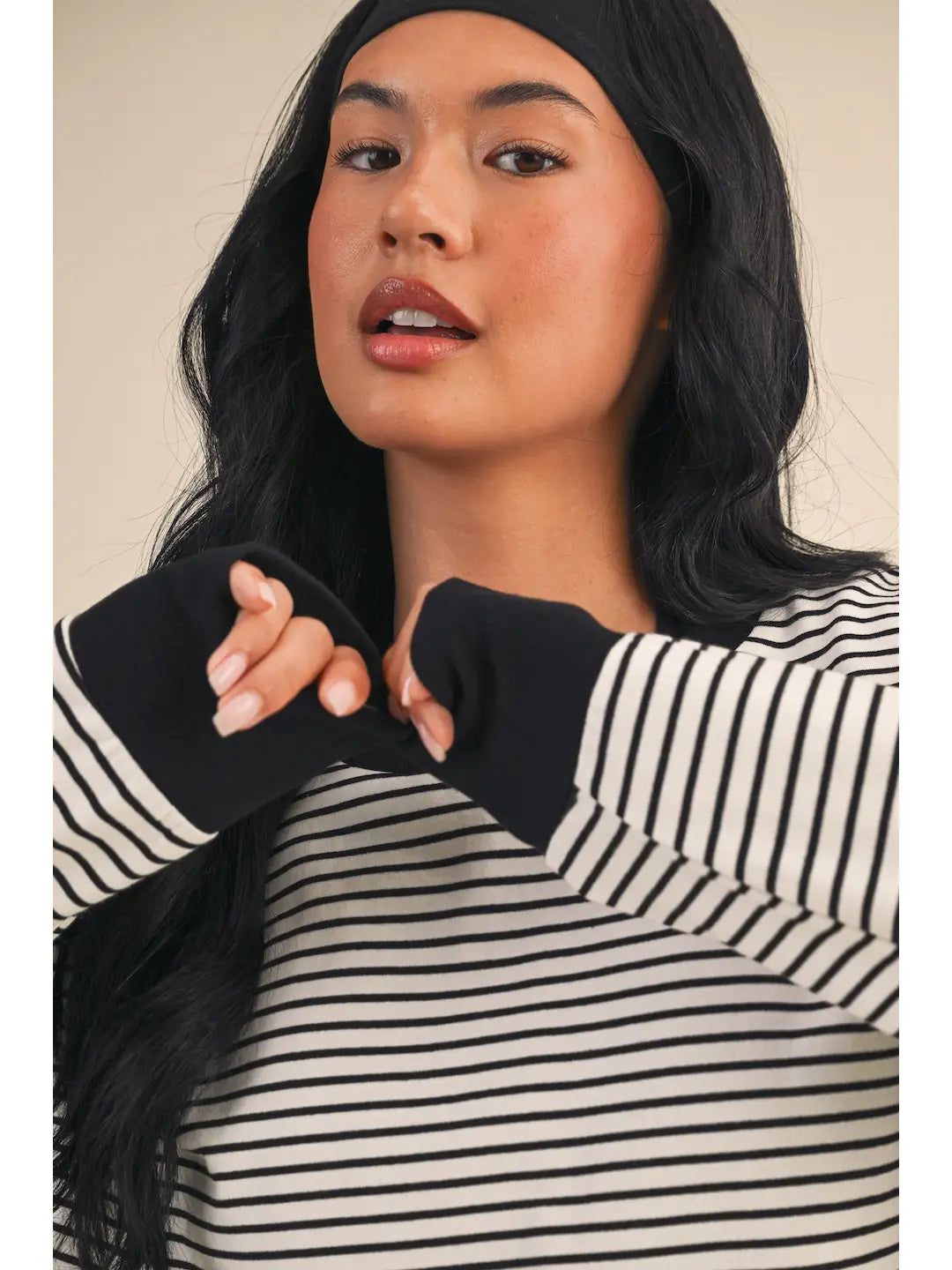 Striped Cutout Back Top White/Black