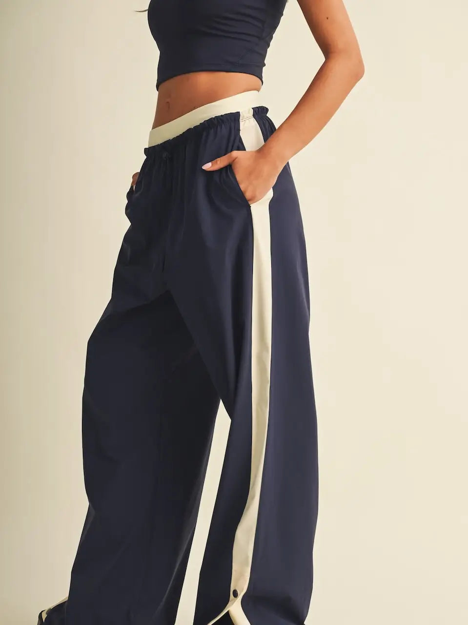 Double Layered Side Stripe Nylon Track Pants