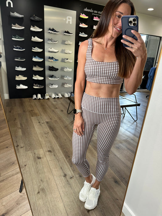 Brown Gingham Print Ruched Bra