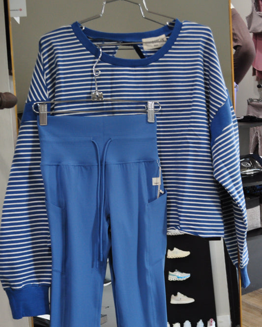 Striped Cutout Back Top Blue/White
