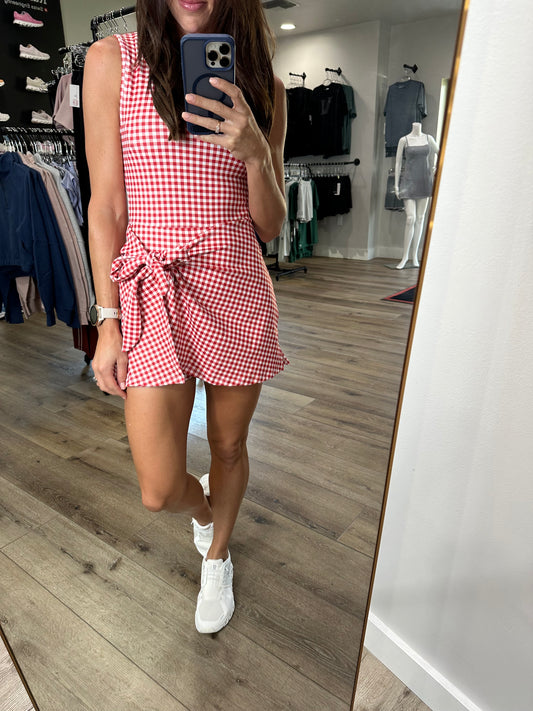 Gingham Print Sleeveless Wrap Dress Red Gingham
