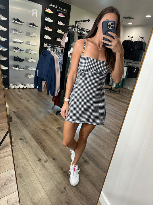 Gingham Print Sweetheart Dress Black Gingham