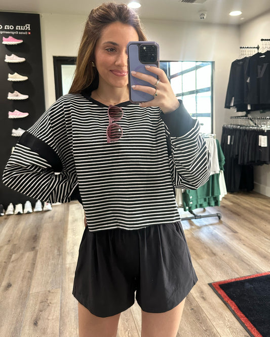 Striped Cutout Back Top Black/White