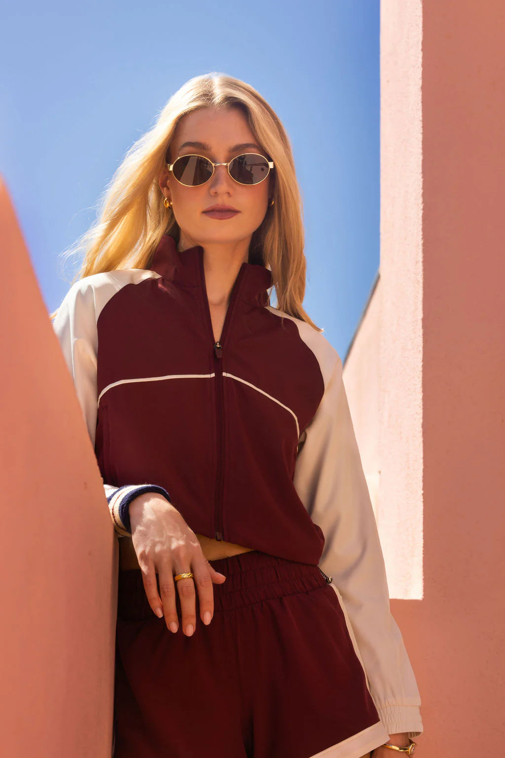 Nicole Cropped Jacket Burgundy Ecru