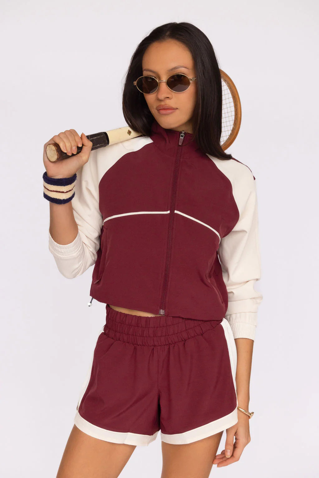 Nicole Cropped Jacket Burgundy Ecru