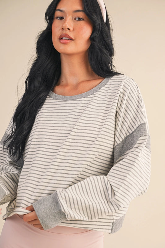 Striped Cutout Back Top White/Grey