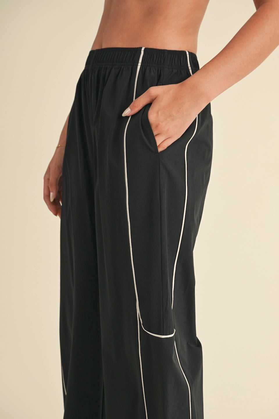 Nylon Track Pants with Contrast Piping