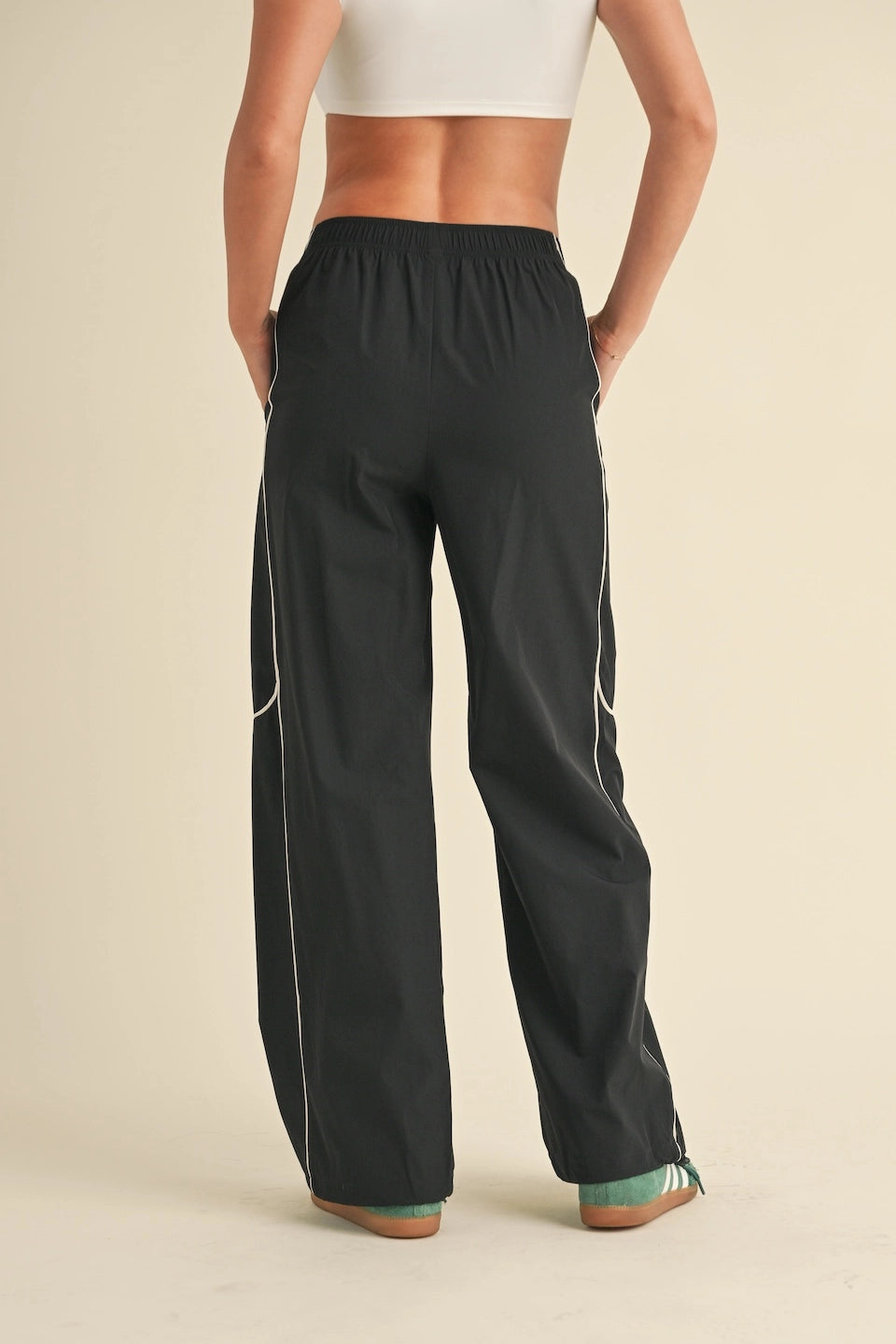 Nylon Track Pants with Contrast Piping