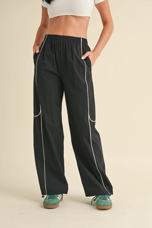 Nylon Track Pants with Contrast Piping