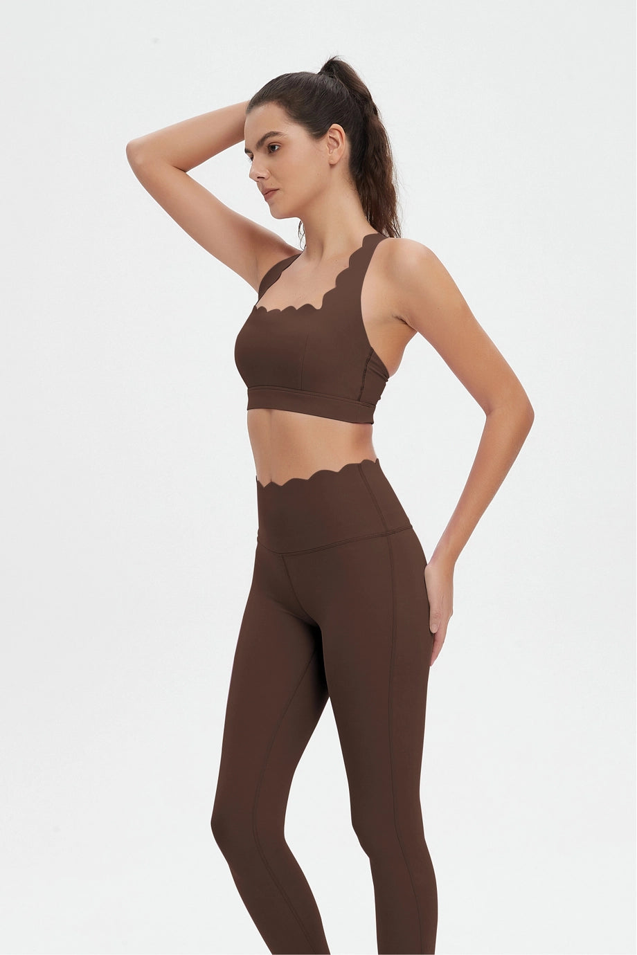 Scallop Crossover Back Sports Bra | Cold Brew