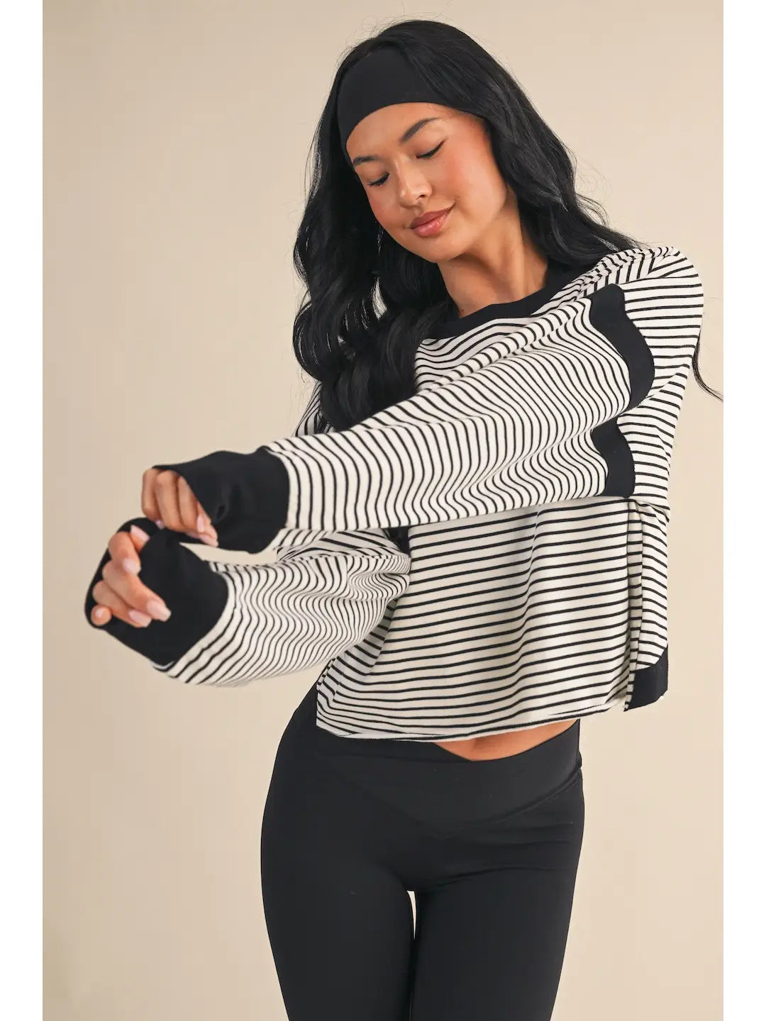Striped Cutout Back Top White/Black