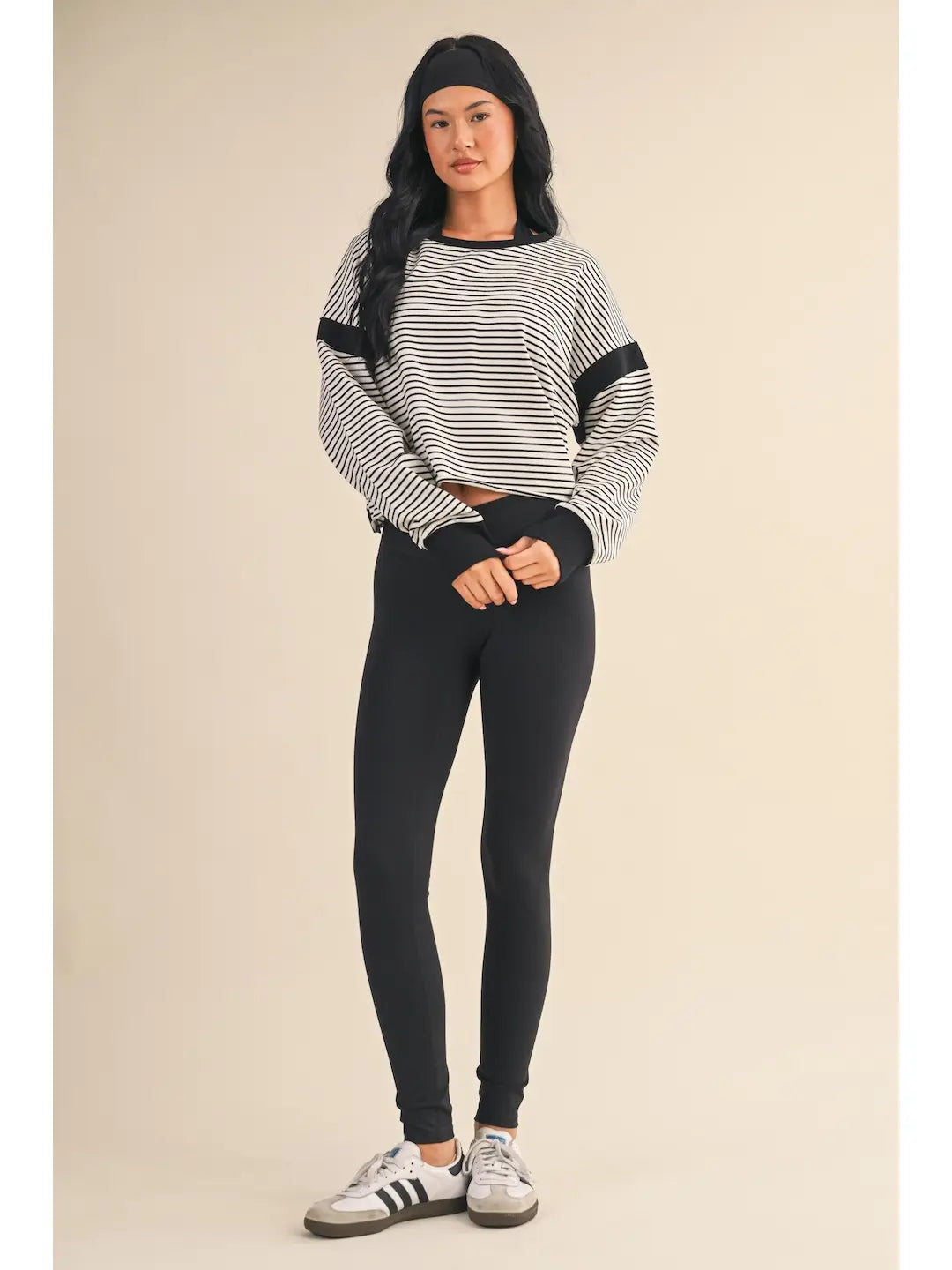 Striped Cutout Back Top White/Black