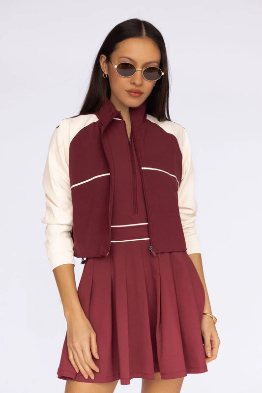 Tate Dress Burgundy Ecru