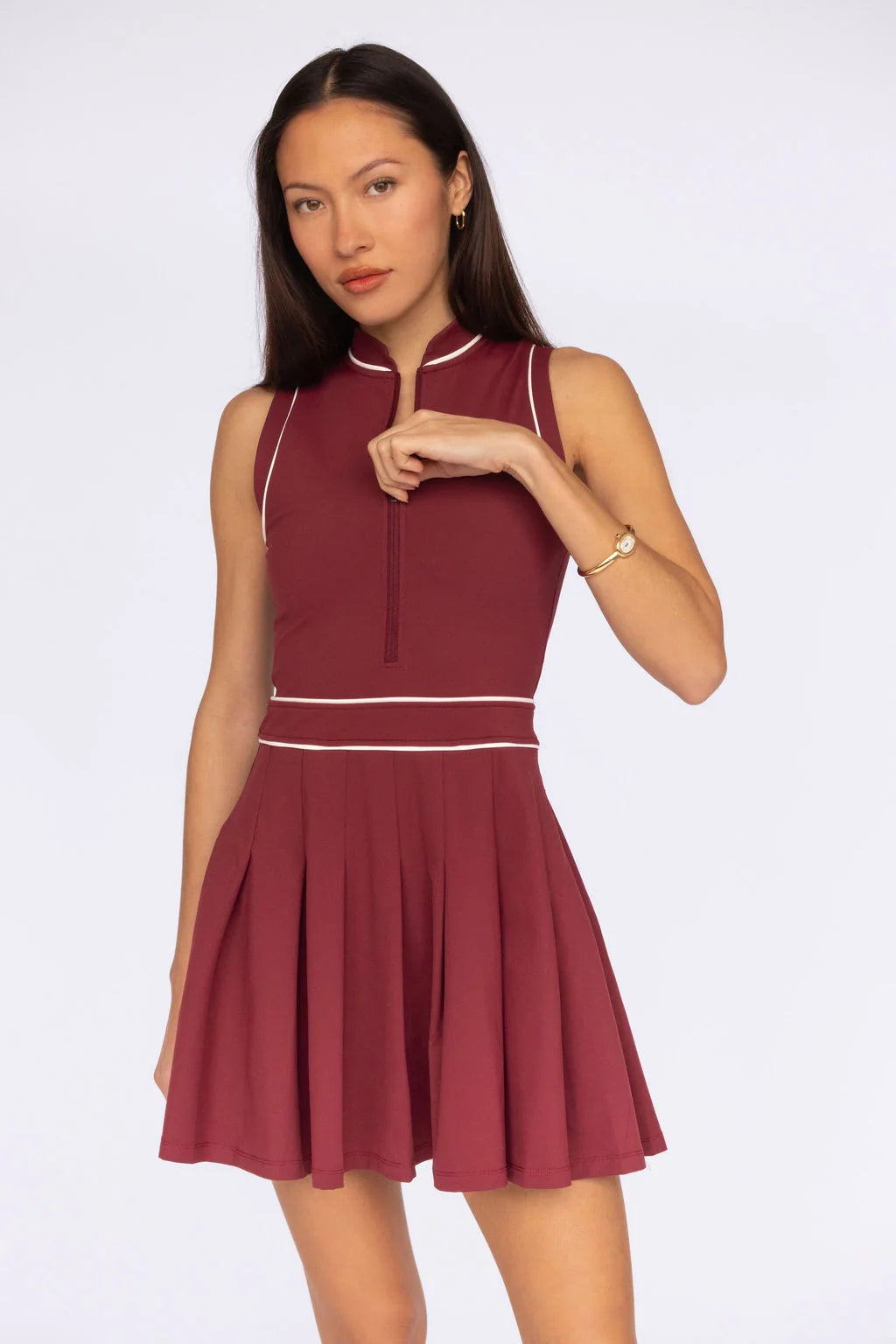 Tate Dress Burgundy Ecru