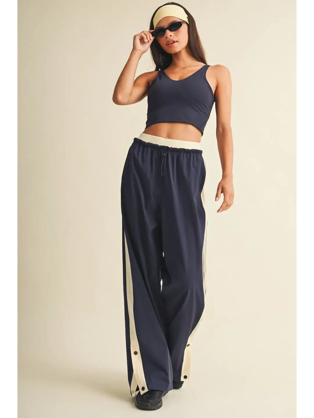 Double Layered Side Stripe Nylon Track Pants